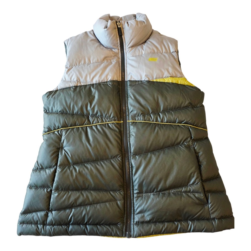 Mens Nike SB Down Puffer Vest Full Zip Grey Green Yellow Large